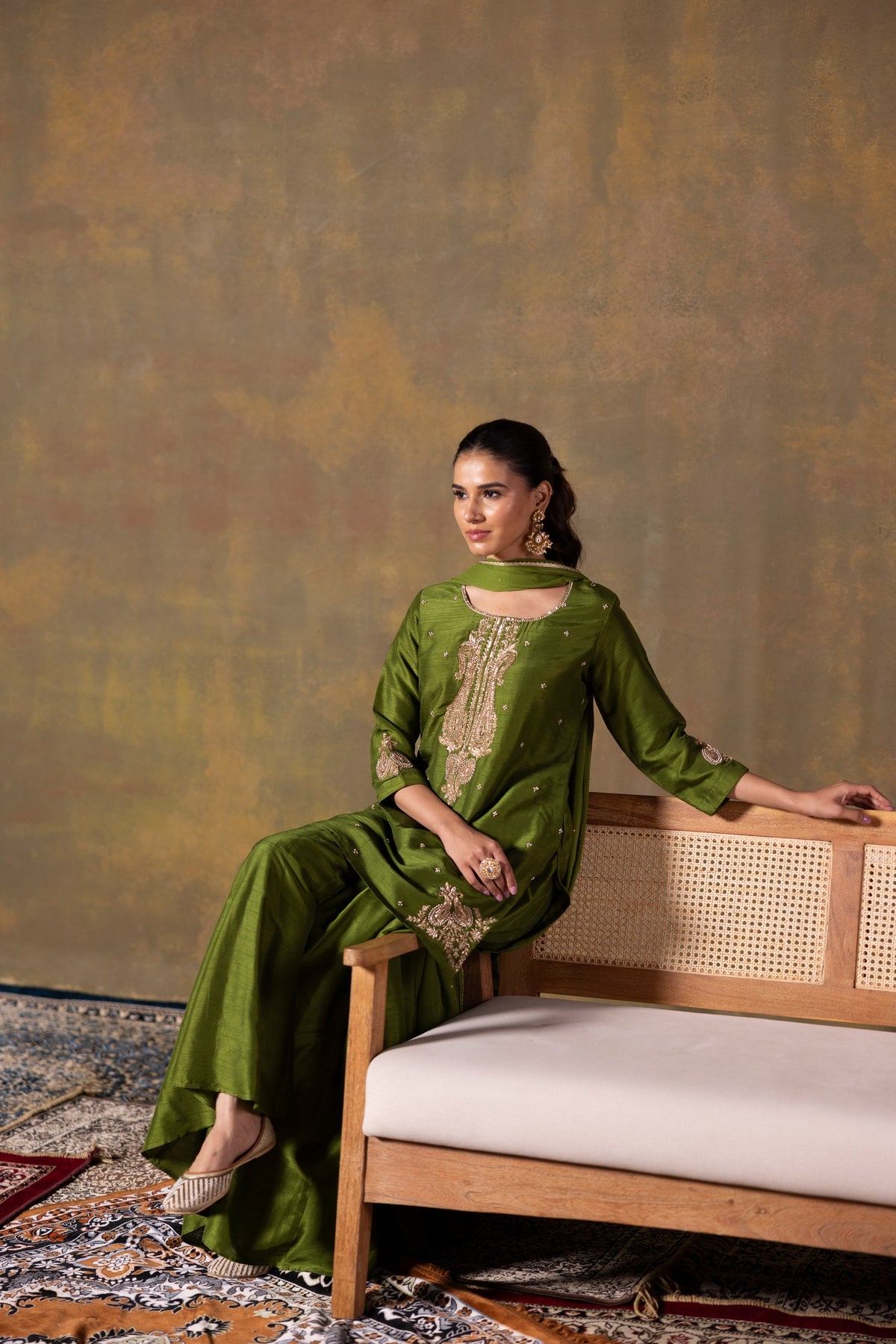 Mehendi Green Short Kurta & Palazzo Set