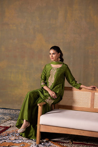 Mehendi Green Short Kurta & Palazzo Set