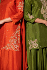 Mehendi Green Short Kurta & Palazzo Set