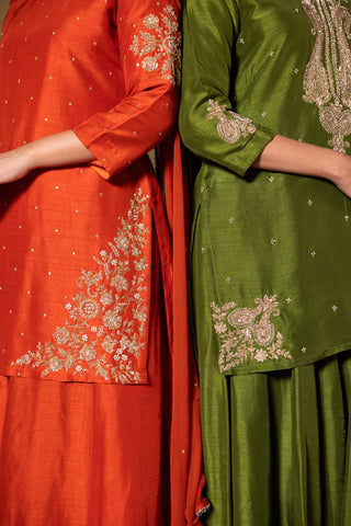 Rust Short Kurta & Palazzo Set