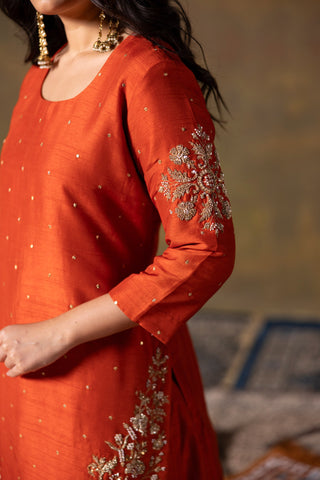 Rust Short Kurta & Palazzo Set
