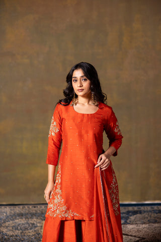 Rust Short Kurta & Palazzo Set