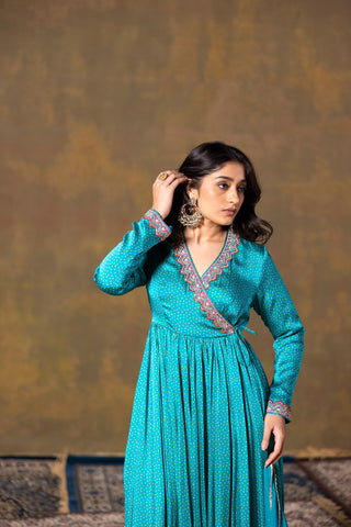 Cyan Anarkali Set