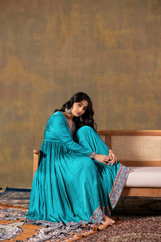 Cyan Anarkali Set