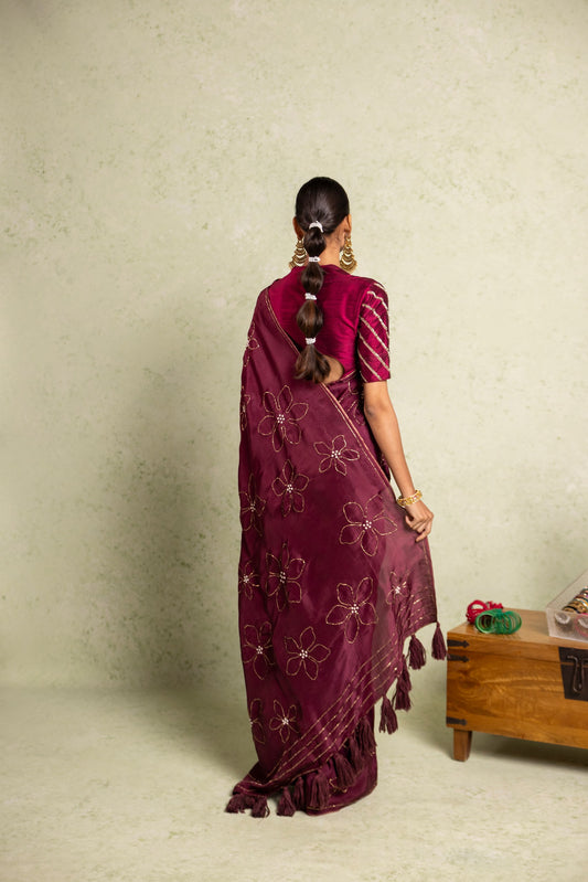 Wine silk saree