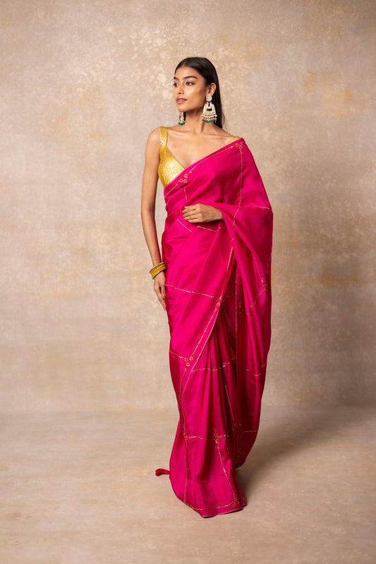 Fuchsia pink silk saree