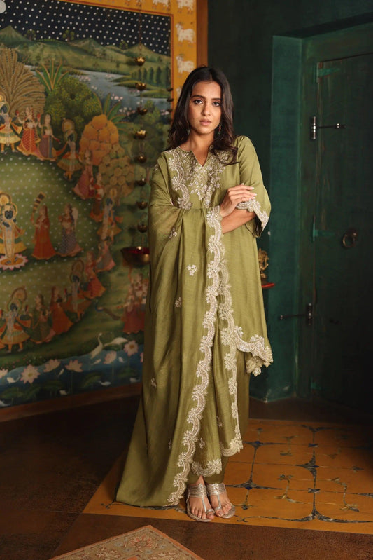 Olive Green Suit Set Achkan