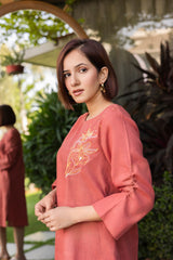 Rust floral hand-embroidered dress