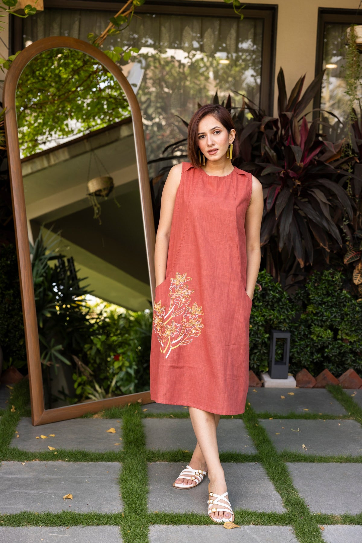 Rust jute cotton dress