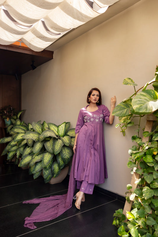 Mauve grace mulmul anarkali set
