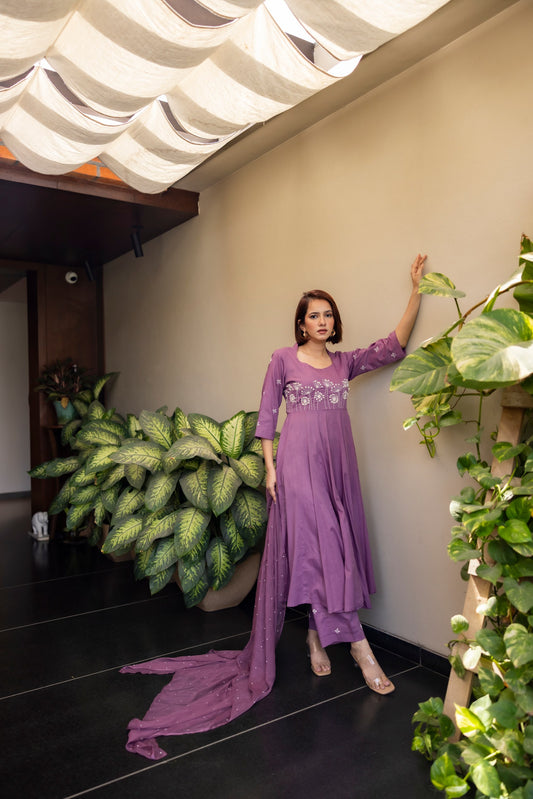 Mauve grace mulmul anarkali set