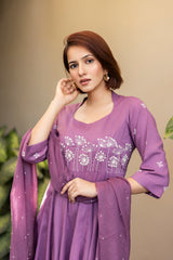 Mauve grace mulmul anarkali set