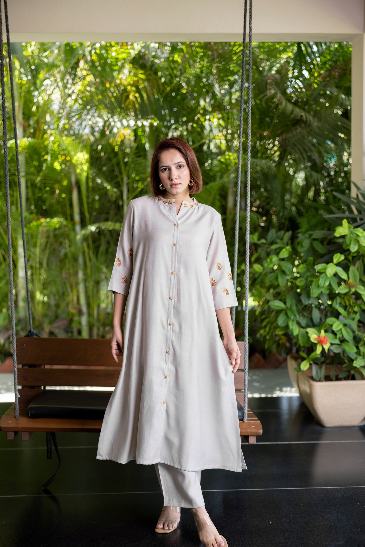 Dusky grey cotton kurta set