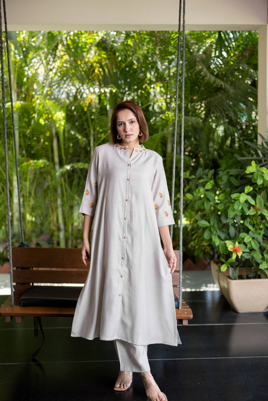 Dusky grey cotton kurta set