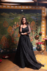 Black Sequin Lehenga Set Achkan