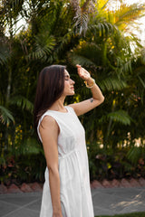 Minimalist white cotton midi dress