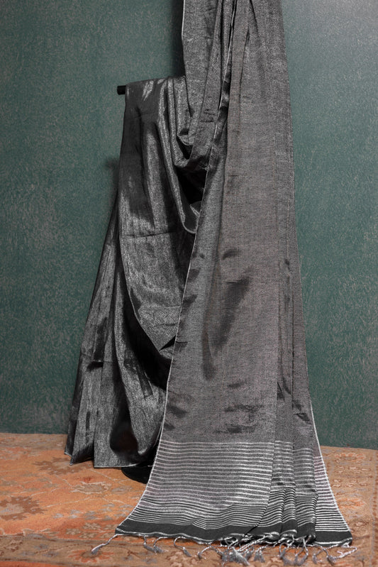 Charcoal tissue cotton saree