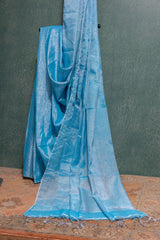 Sky-blue tissue cotton saree