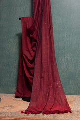 Reddish Maroon Cotton Saree