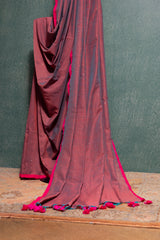 Maroon Cotton Saree with Green Hues