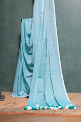 Powder Blue Cotton Saree