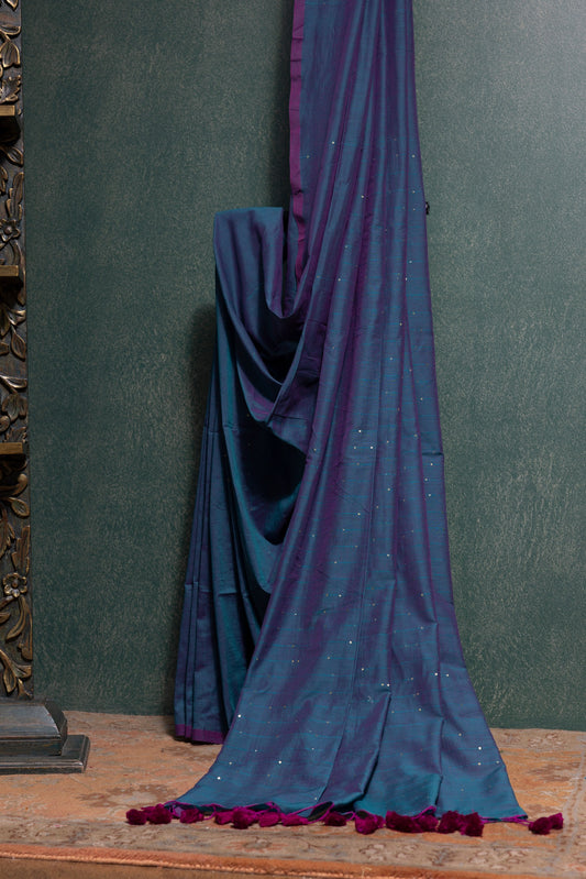 Blue Cotton Saree with Purple Hues