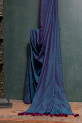 Blue Cotton Saree with Purple Hues