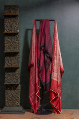 Deep Red Black Shibori Dupatta