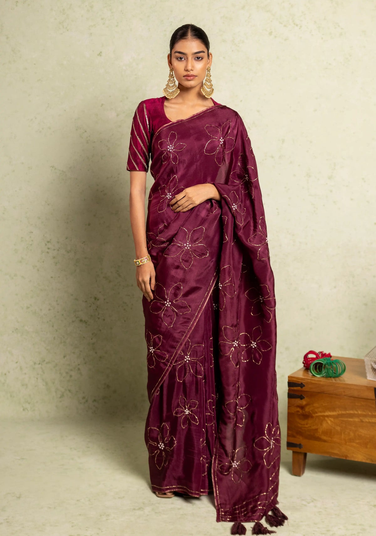 Wine silk saree
