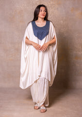 White Kaftan Style Top With Cowl Dhoti