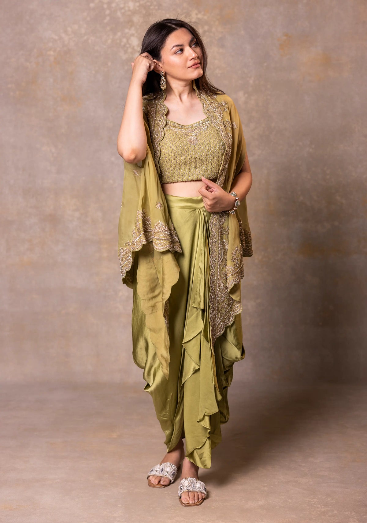Silk Drape Skirt, Crop Top and Cape