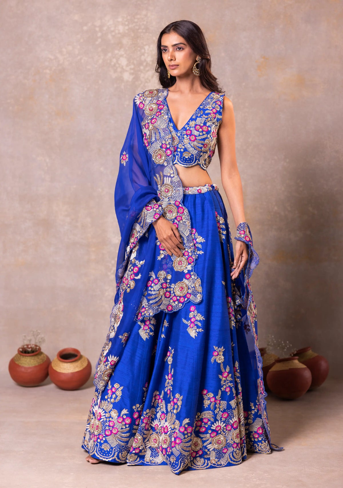 Royal Blue Silk Lehenga Set