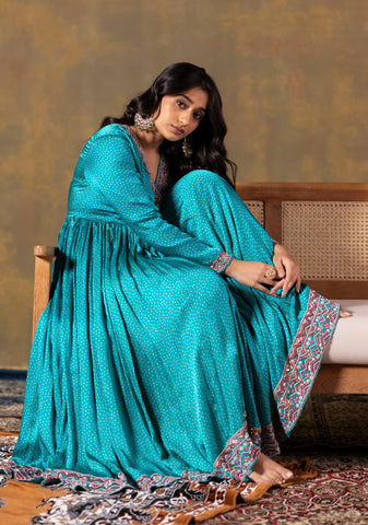 Cyan Anarkali Set