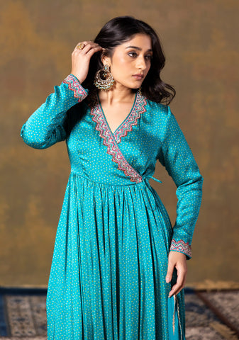 Cyan Anarkali Set