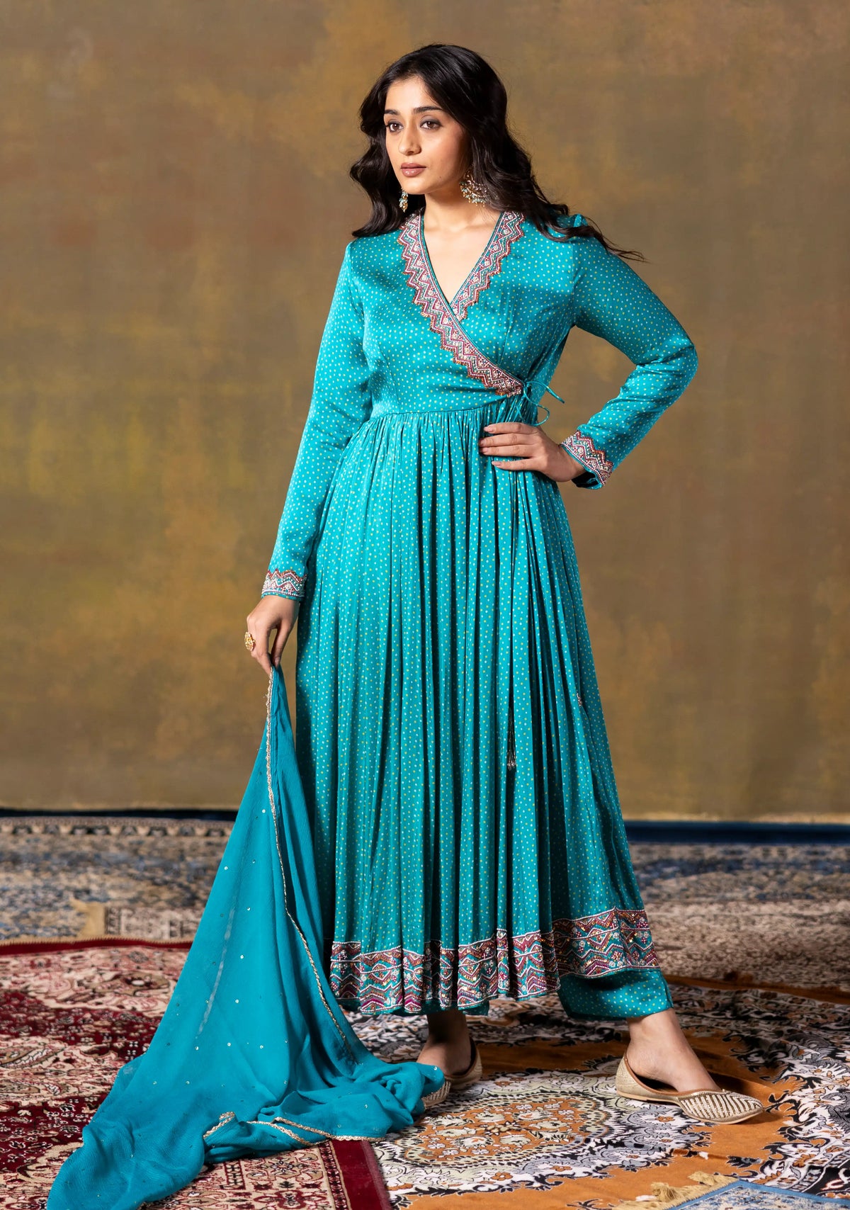 Cyan Anarkali Set