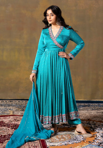 Cyan Anarkali Set