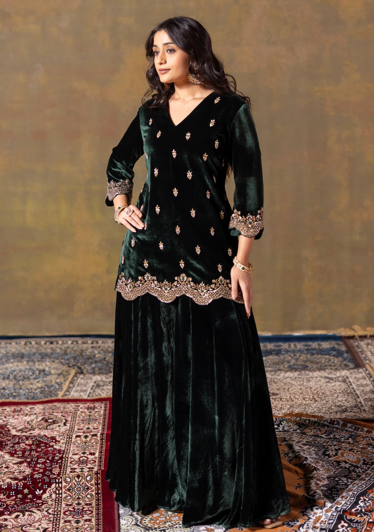 Deep Green Short Kurta & Palazzo Set