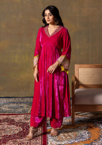 Velvet Rani Pink Suit Set