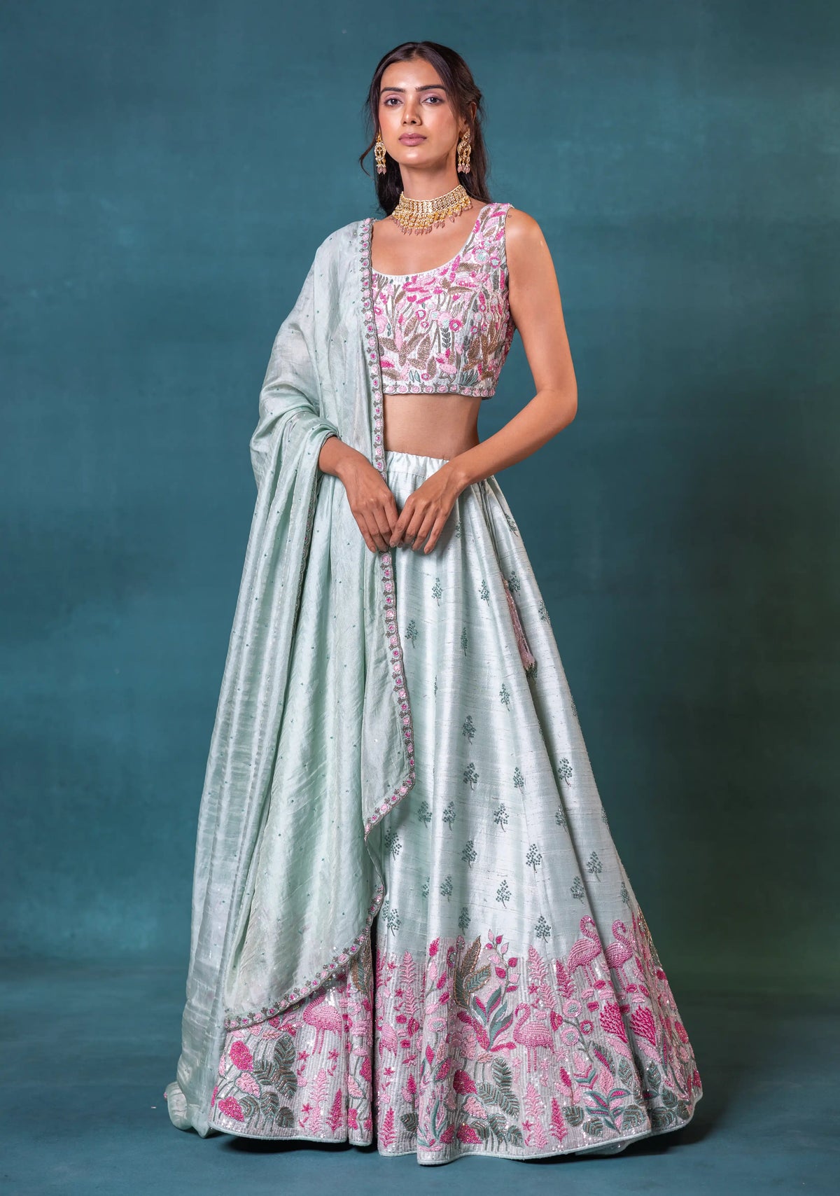 Sea Green Silk Lehenga Set