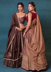 Dusky Brown Silk Lehenga Set