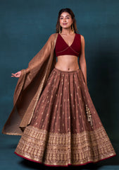 Dusky Brown Silk Lehenga Set