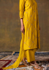 Mustard suit set with delicate handwork