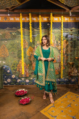 Green Silk Dress with Bandhej Dupatta Achkan