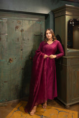 Maroon Silk Dress With Silk Dupatta Achkan