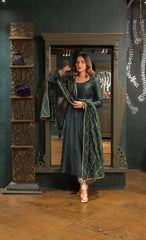 Dark Green Silk Dress with Organza Dupatta Achkan