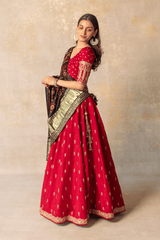 Red silk lehenga set with gaji dupatta