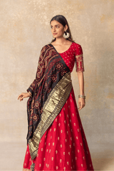 Red silk lehenga set with gaji dupatta
