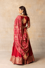 Red silk lehenga, blouse & gaji rai bandhej dupatta