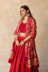 Red silk lehenga, blouse & gaji rai bandhej dupatta