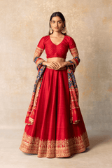 Red silk lehenga with patola dupatta